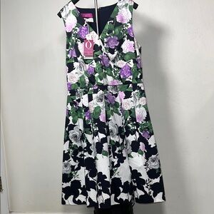 Talbots Floral Midi Dress - Purple, Green, Black, White